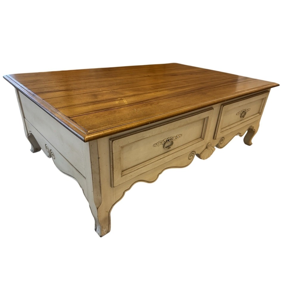 French Country Ethan Allen - Maison Lasalle Coffee Table - Wood, 48"x32"x17.5"